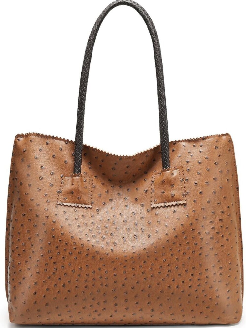 Stylish Large Tote Bag for Women - Ostrich Leather Shoulder Handbag with Pouch - Picture 1 of 7